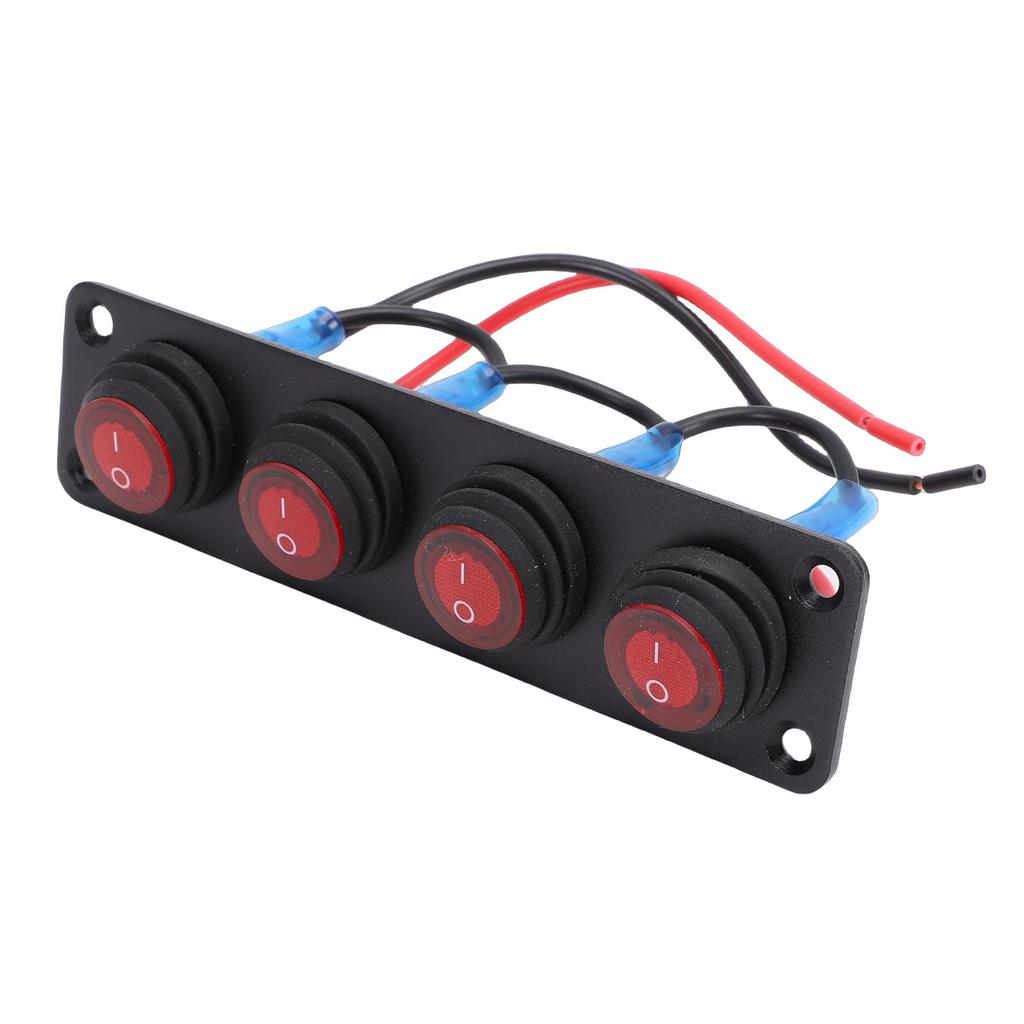 Round Toggle Switch Panel 4 Gang Red Water Proof LED Rocker Switch Panel for Car Boat Yacht UTV ATV Truck Trailer RV