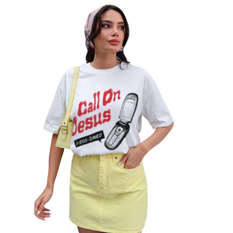 

Jesus Faith Graphic Tees Cotton Women Funny Religious TShirt Y2k Aesthetic Cool Grunge Streetwear Tops Unisex Christian Clothes S