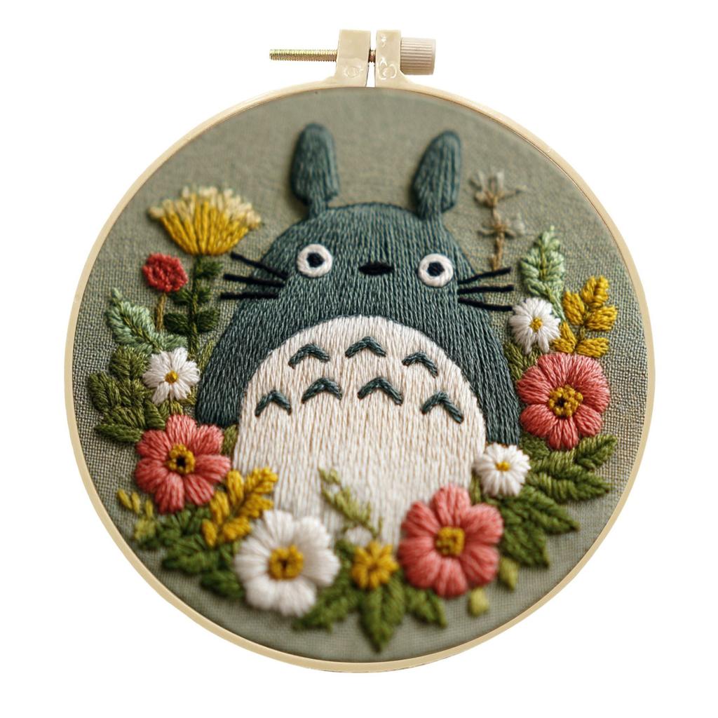1 PC Totoro Flower Pattern Embroidery DIY Fabric Craft Set with Tools