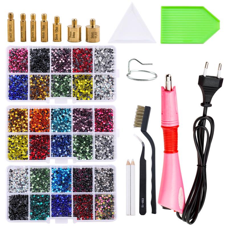 Hot Melt Glue Rhinestone Applicator Set with 12 Grids for DIY Clothing Décor and Flat Bottom Rhinestones