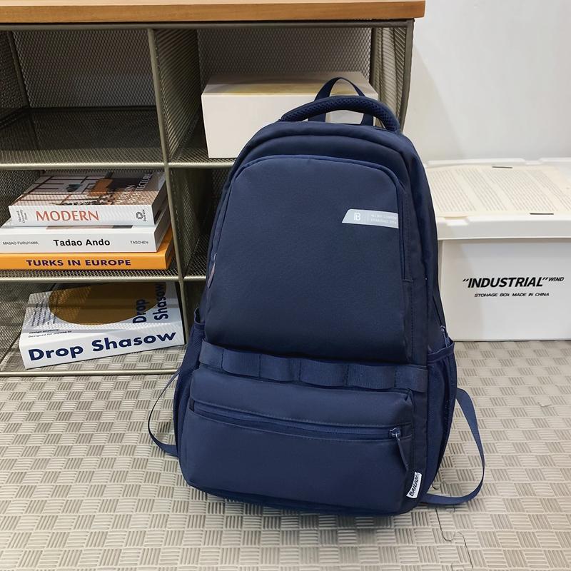 Men Solid Color Backpack Large Capacity Computer Bag Travel Couple Backpack Student Schoolbag