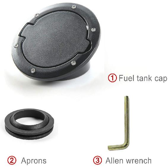JeCar Aluminum Gas Cap Fuel Filler Door Cover for Jeep Wrangler 2007-2018 JK & Unlimited Accessories (Black)