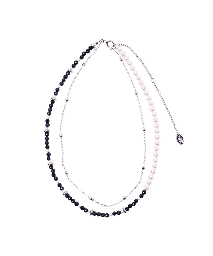 Nff Two Line Gemstone Pearl Necklace - Black