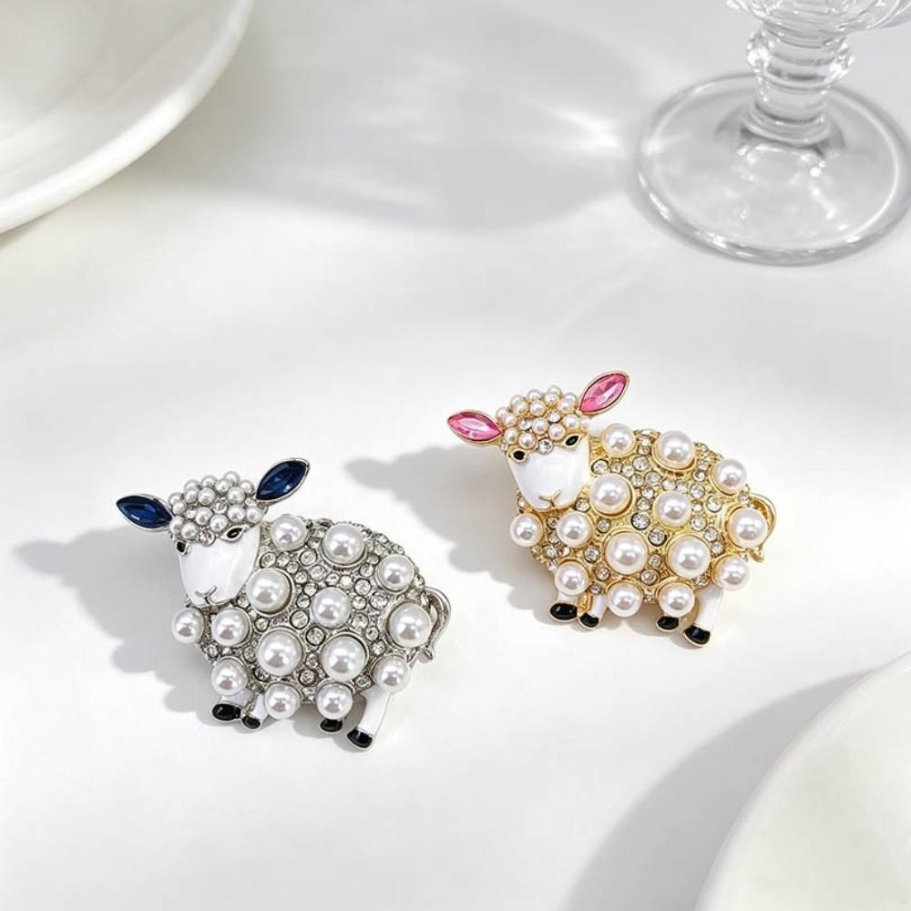 Versatile Sheep Brooches Lovely Animal Rhinestone Pin Unique Imitation Pearl Brooches New Year