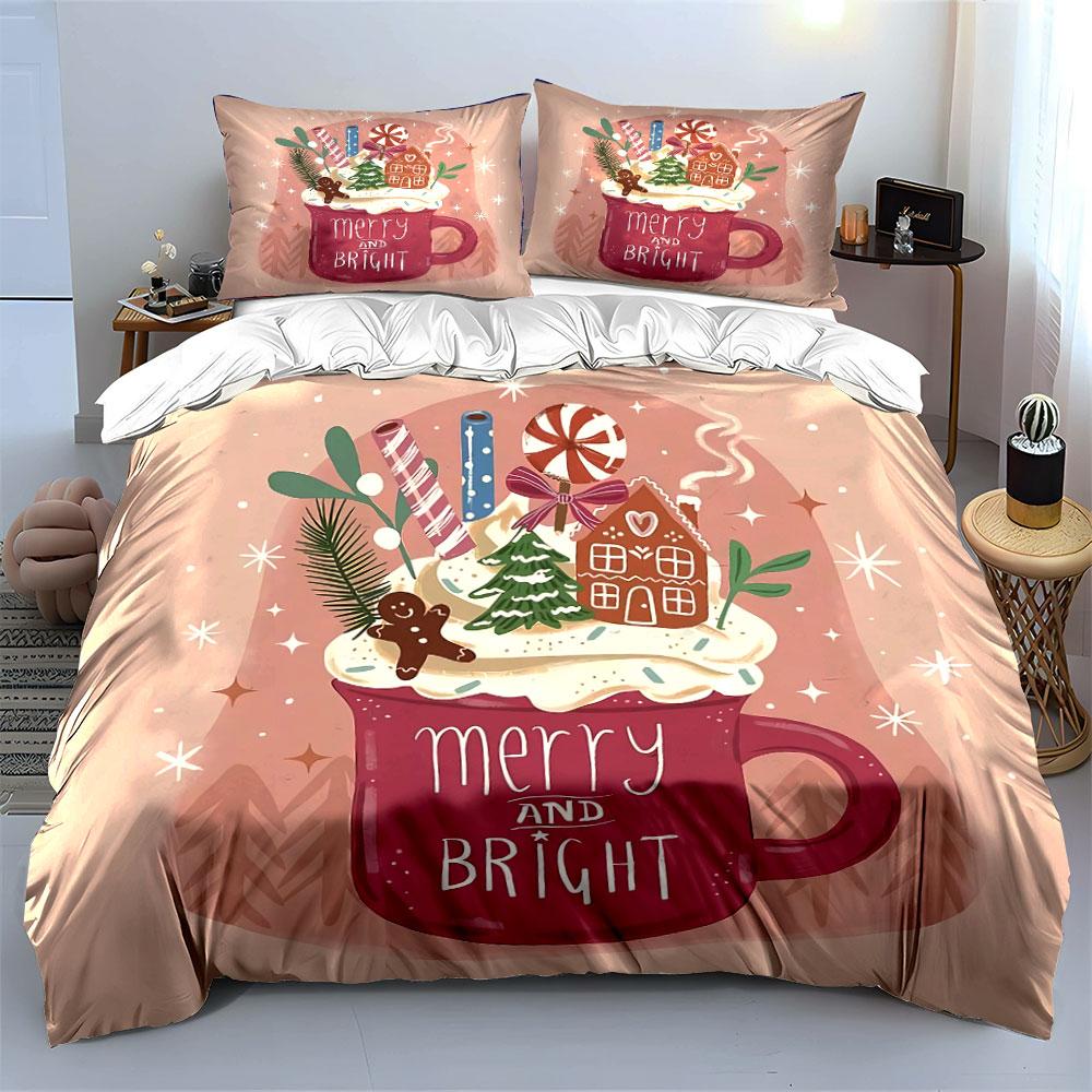 Holiday Mug with Gingerbread Design Bedding Duvet Cover Set Duvet Cover Pillowcases (1*Duvet Cover 2*Pillowcases, without duvet insert)