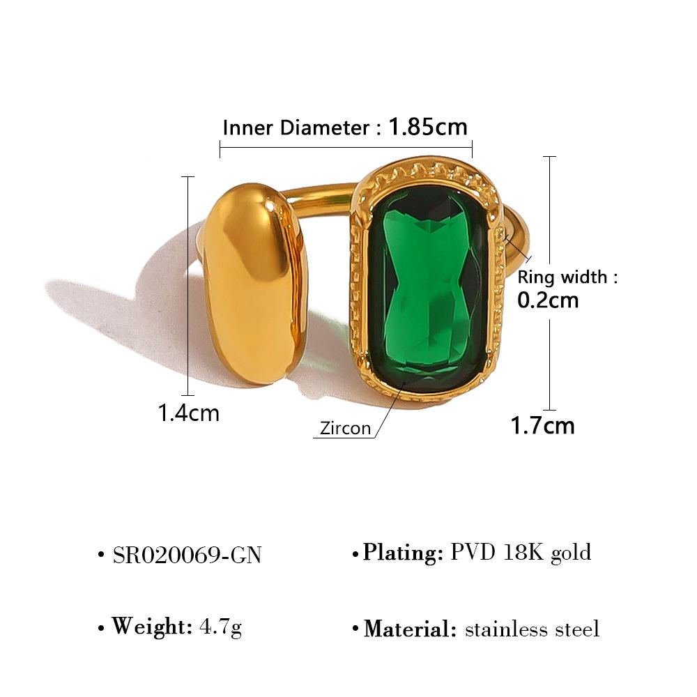 French Stainless Steel Glass Zirconium Exaggerated Ring Premium Ring Titanium Steel Women'S Jewelry Rings