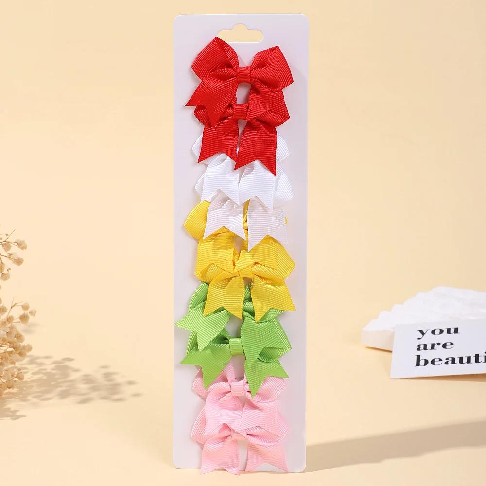 10Pcs/Set Classical Solid Ribbon Bow Hair Clips for Kids Girl Handmade Bows Hairpin Barrettes Headwear Children Hair Accessories