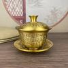 Brass Hundred Blessings Bowl Three-Piece Creative Cup With Lid Living Room New Chinese Classical Tea Set