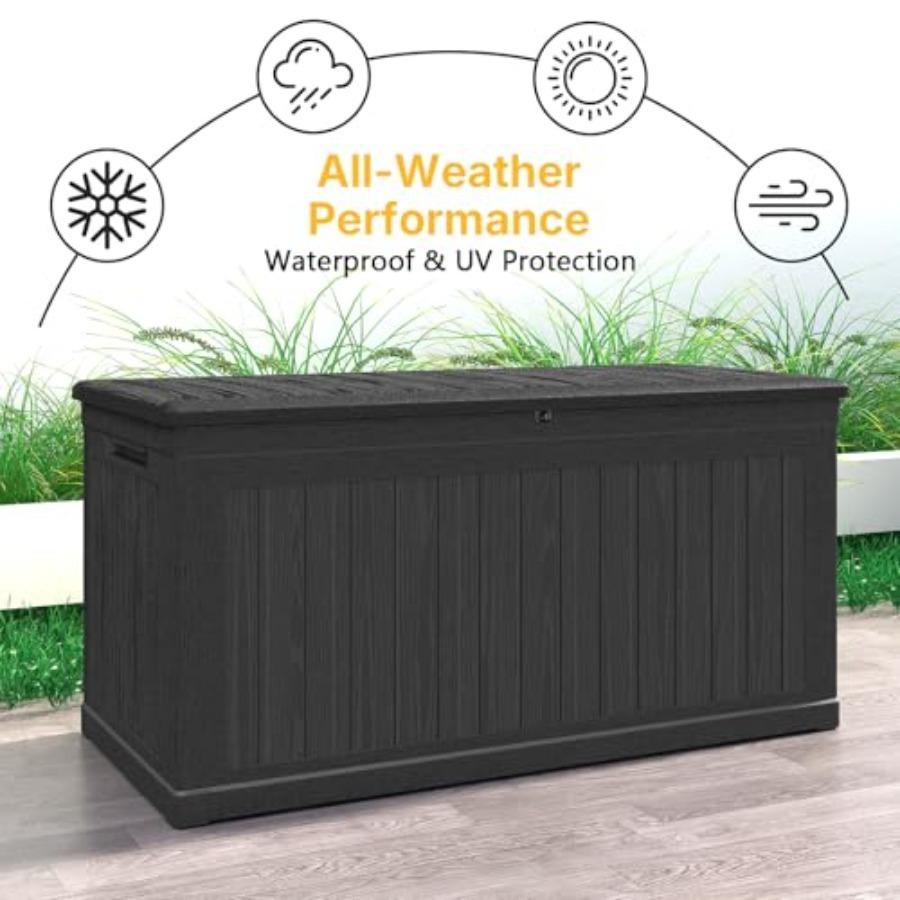 Deck Box Extra Large, Outdoor Storage Box Lockable, Patio Storage Box Waterproof and UV Resistant, 440lbs Load Capacity for Gar