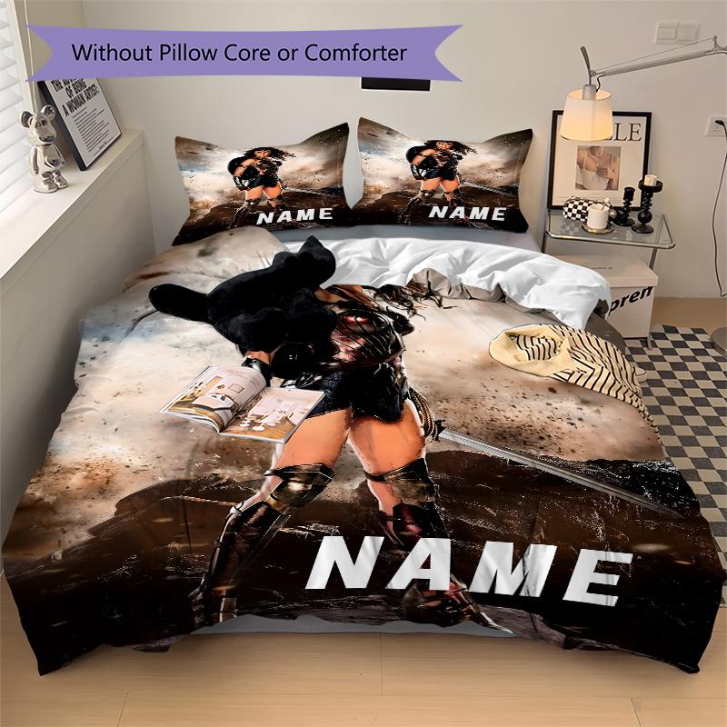 Custom Textile Wonder Woman Peace Bedding 3 Piece Set HD Print Duvet Cover Pillowcases for Teens Adult Bedroom Decoration