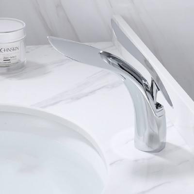 Waschbecken Armatur Badezimmer Einhebel Warm und Kalt Messing Wasser Mischbatterie Gold Chrom Schwarz Waschbecken Blatt Wasser Spüle Mischbatterie Kran white