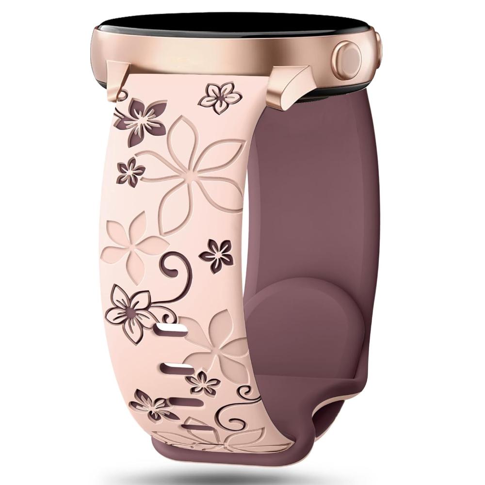 20mm Silicone Strap Flower Design Floral Engraved Two-color For Amazfit GTR, Huawei,Garmin Samsung Galaxy Watch 7 6 5 4
