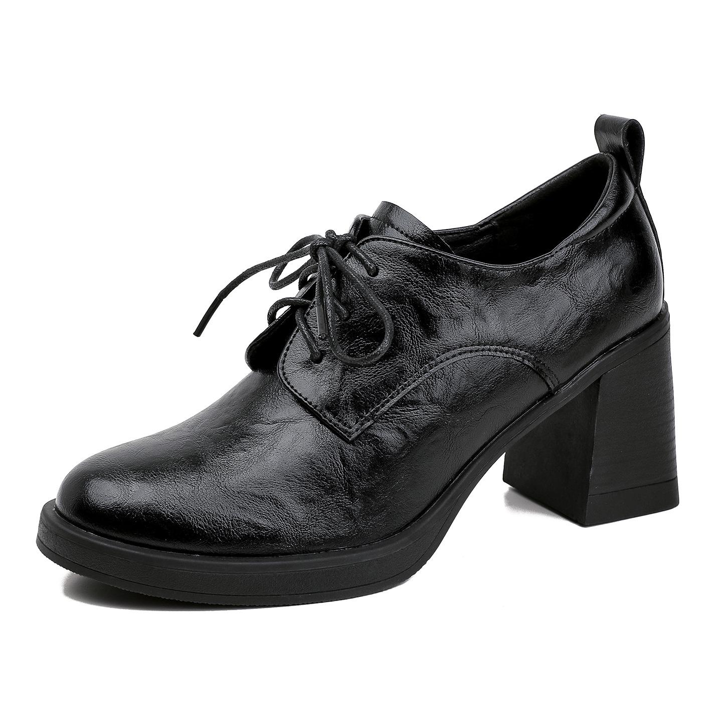 

Women s shoes 2026 Spring and Autumn retro temperament high heels leather shoes round toe commuting coarse single shoes 34