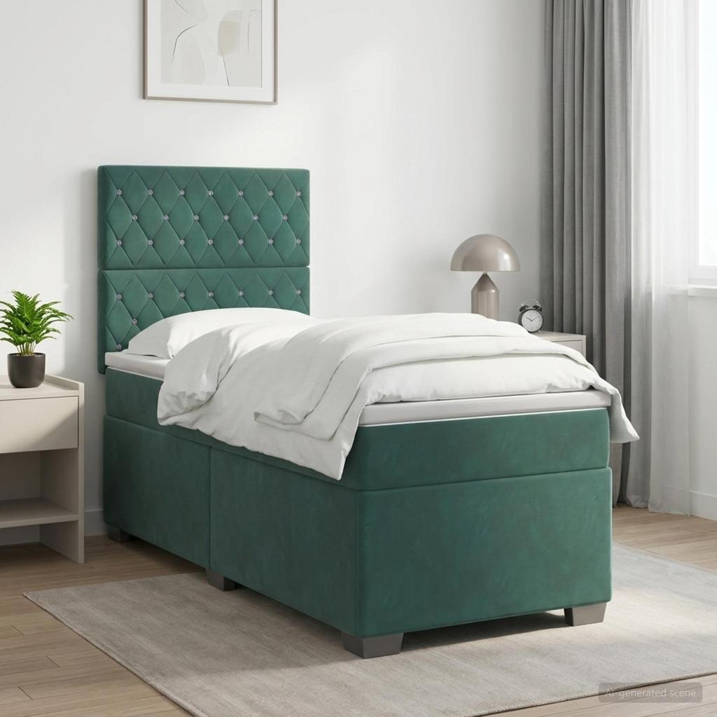 Boxspring Bed with Mattress Dark Green 90 x 200 cm Velvet