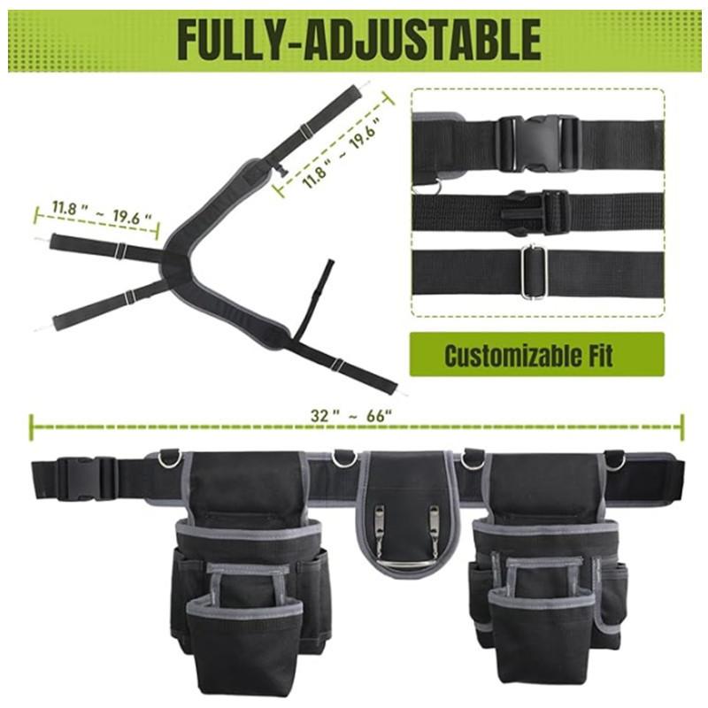 Tool bags consisting of 2 large fanny packs, 1 small fanny pack, and a shoulder strap.