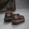 Johnature Retro Hollow-out Breathable Woven Genuine Leather Thick Soled Sandals Simple Women's Platform Shoes
