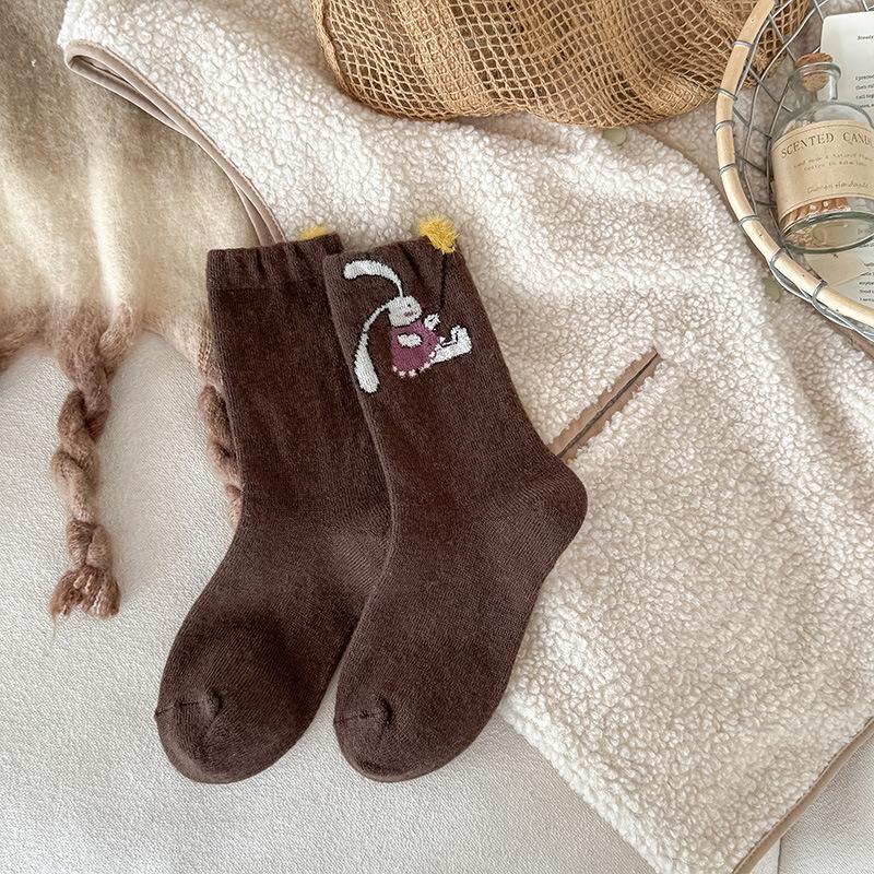 Design Wool Socks Cute Rabbit Contrast Color Coral Velvet Balloon In The Tube Women'S Socks To Keep Warm