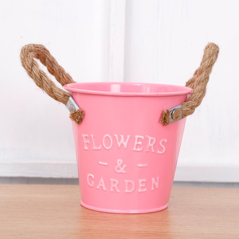 

Цветной жестяной цветочный горшок в скандинавском стиле с пеньковой веревкой: Кованый железный суккулентный кашпо и настольное украшение для хранения