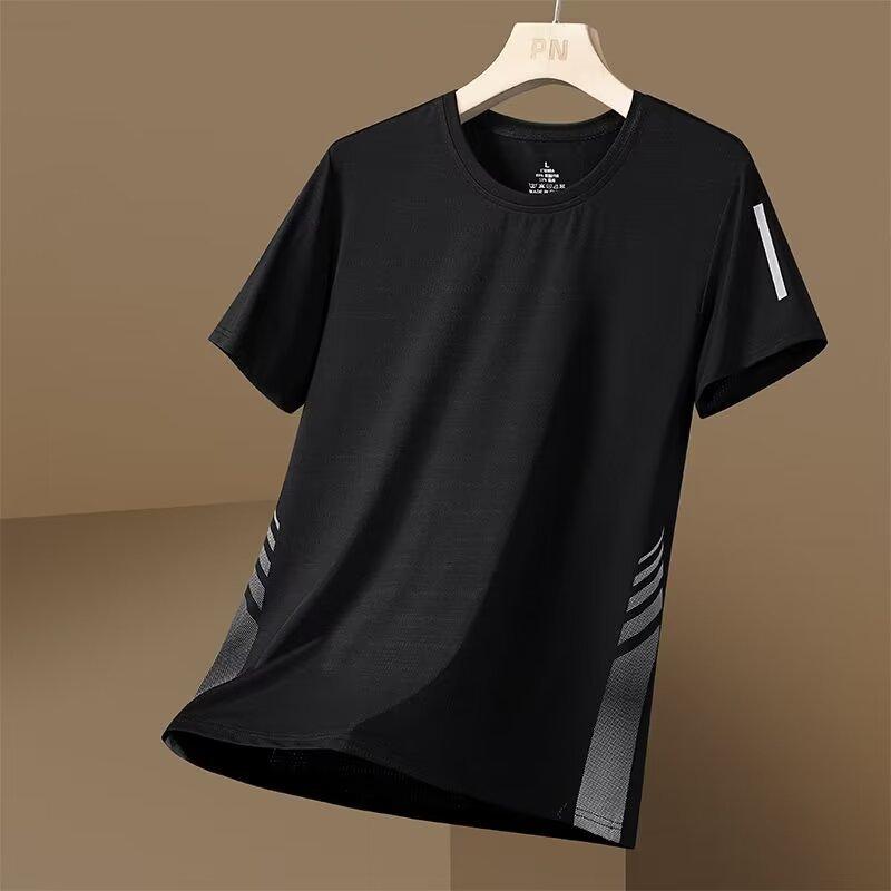 Ice silk short-sleeved men's summer elastic T-thin mesh men's quick-drying T-shirt short-sleeved sports fitness half-sleeved top half-sleeved