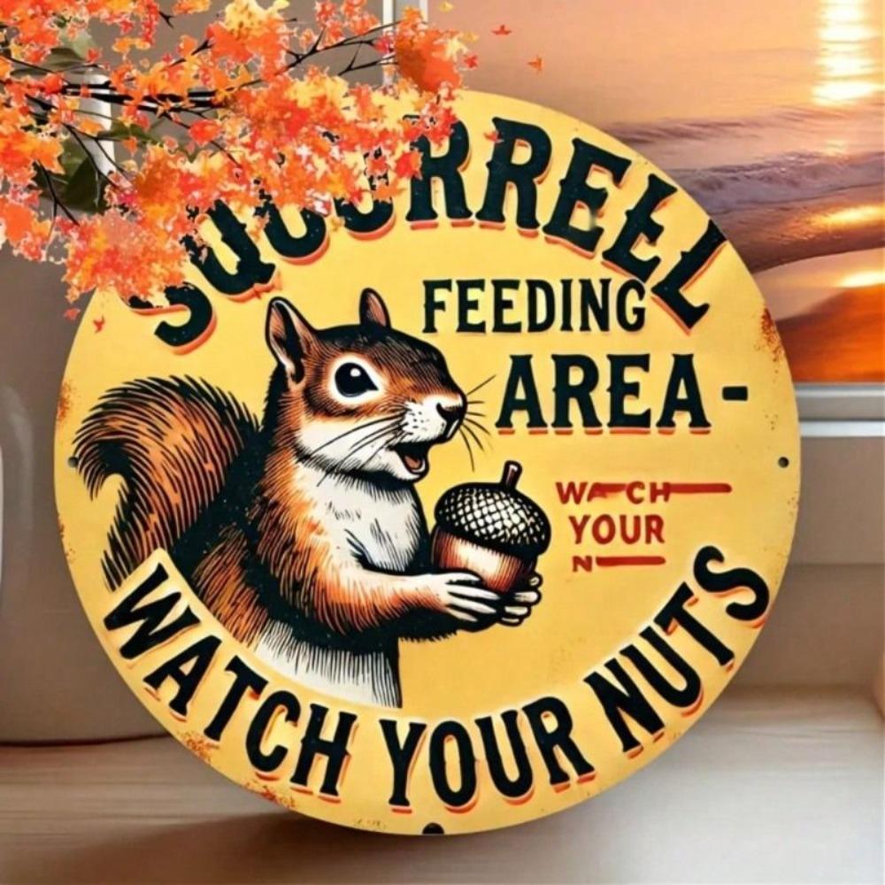 Retro Vintage Round Metal Sign with Nuts Design for Bar Cafe Wall Decor