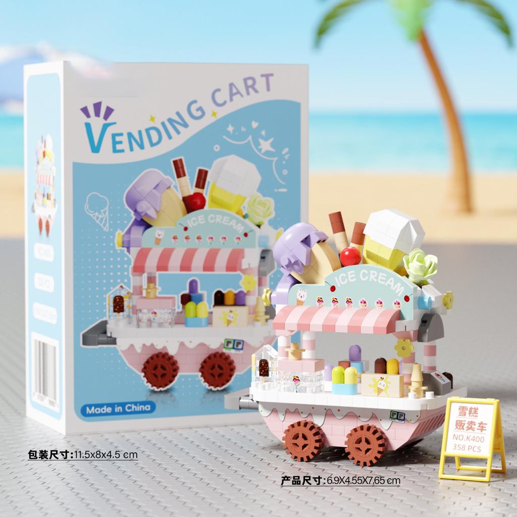 Creative Building Toys Street View Store Model Kits Ice Cream Fruit Cart DIY Micro Particles Blocks Educational Gifts for Adults