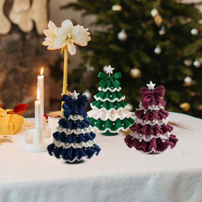 DIY Crochet Christmas Tree Kit Small Xmas Tree Craft Kit with Bow And Faux Pearl Handmade Holiday Decoration for Beginners