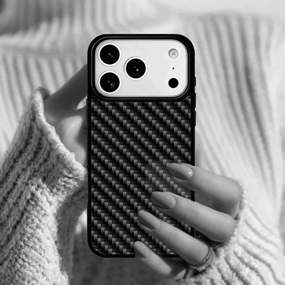 Carbon Fibre Effect Pattern Phone Case For Apple iPhone 17 Air 16E 15 14 Plus 13 12 11 Pro Max Mini Funda Cover