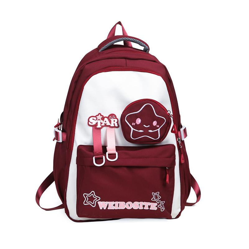 Women's Large Capacity Backpack Color Block Student Schoolbag Shoulder Bag