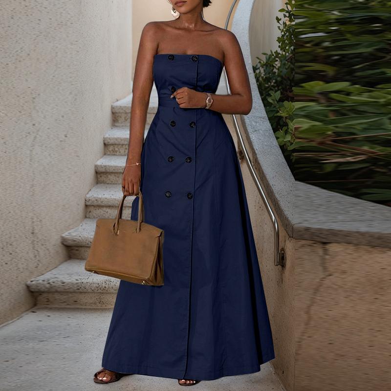 ZANZEA Women Summer Casual Off Shoulder Tube Top Long Dress