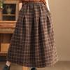 Spódnice midi w kratę w stylu vintage, damskie, workowate, z wysokim stanem, w kształcie litery A, grubsze, w stylu francuskim, z kieszeniami, spódnice damskie, modne, eleganckie