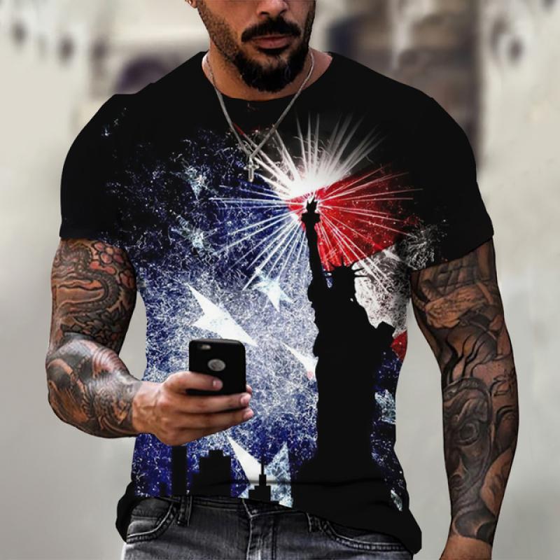 Letní tričko Muži Krátký 3D potisk Módní topy Ležérní Tričko Americká vlajka Košile s rukávem Harajuku Tričko nadměrné velikosti Street Clothing