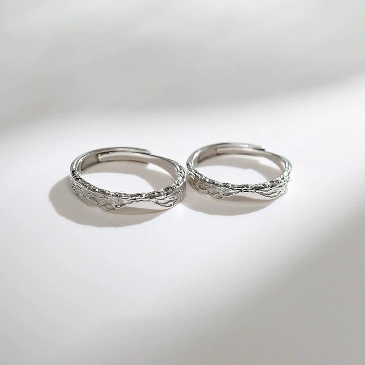 Tichia Real Shot Niche Design 999 Sterling Silver Etched Glacier Couple Rings - Perfect Valentine's Day Gift