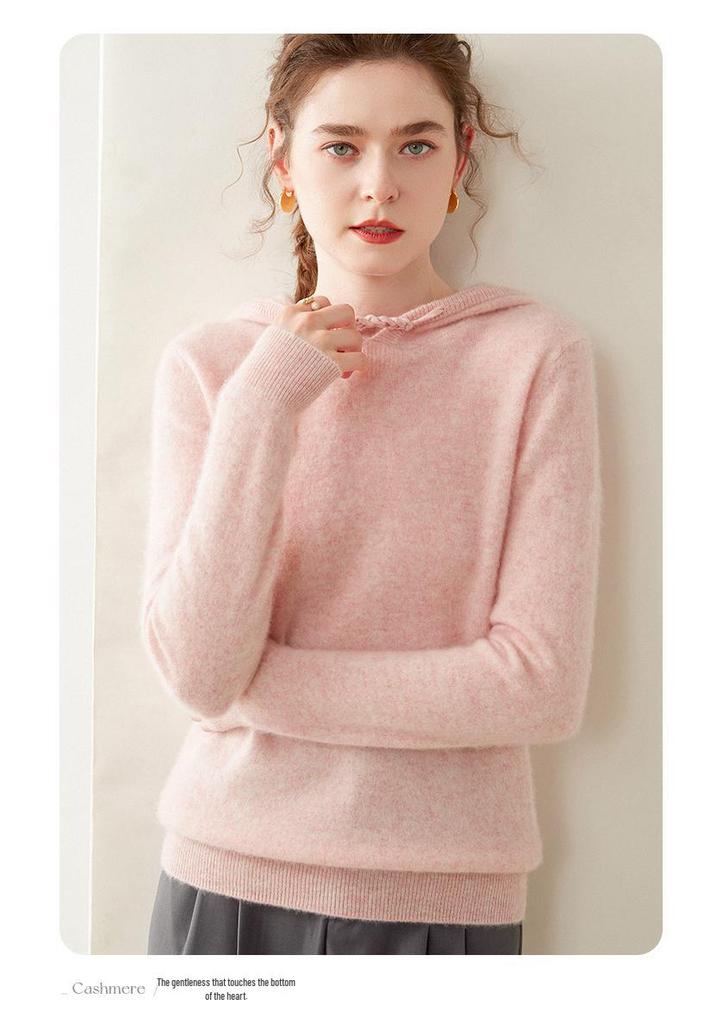 Women's Cashmere Hooded Sweater - Loose Fit, Korean Style, Ideal for Autumn and Winter.
