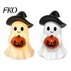 LED Pumpkin Decor Halloween Ghost Figurine, Cute Resin Holding Spooky Table Centerpiece Statue for Desk Tabletop Indoor Home Safe Flameless