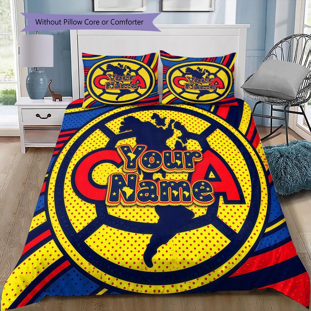 Club America Custom Name Pattern Bedding Quilt Set Quilt Cover Pillowcase Home Birthday Gift(1 * duvet cover + 2 * pillowcase, without core)