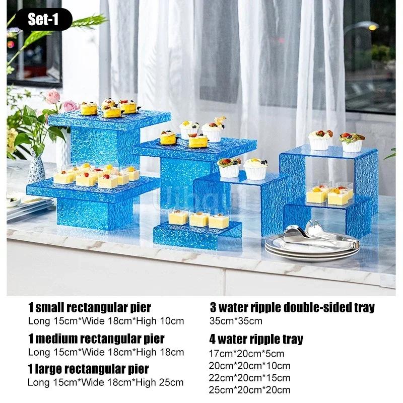 Dessert table Buffet table Food display rack Acrylic Cold Food Display Stand Hotel tea break table setup Ornament set Blue booth