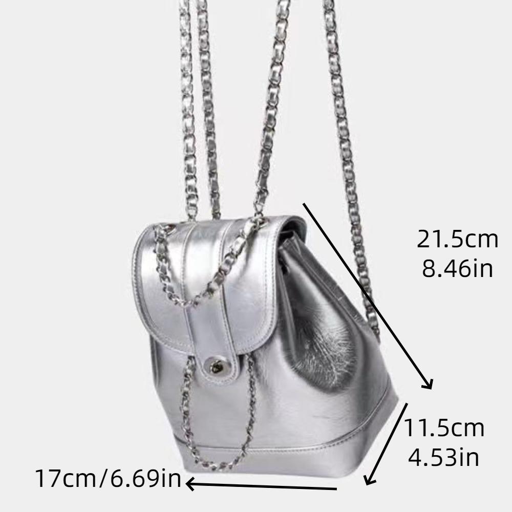 All Match Oil Wax Leather Schoolbags Ins PU Leather Backpacks Solid Color Chain Backpack  Winter