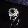 Super Flash Luxury Inlaid Emerald Imitation Emerald Open Ring, Two-Color Bright Diamond Engagement Ring