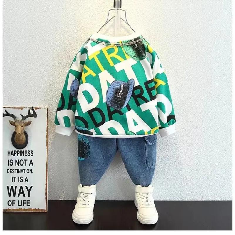 Kids Boys Spring and Autumn Suit Clothing Casual Wear Children's Autumn Sweater Two-piece Boys Fashionable Top