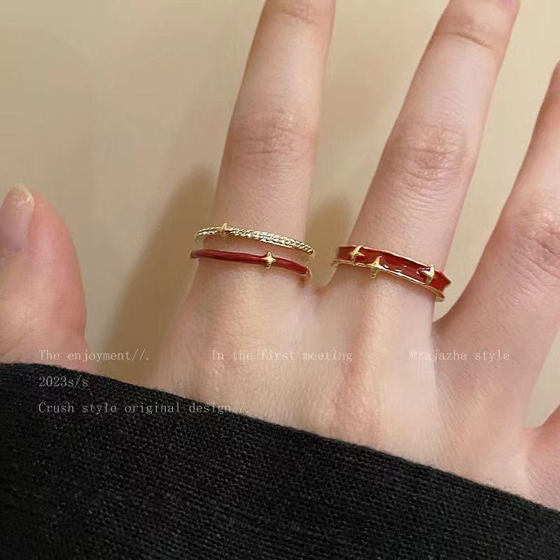 Double Stacked Red Star Hollow Ring for Women, Autumn and Winter New Year, Natal Year Adjustable Ring, Personalized Index Finger Ring