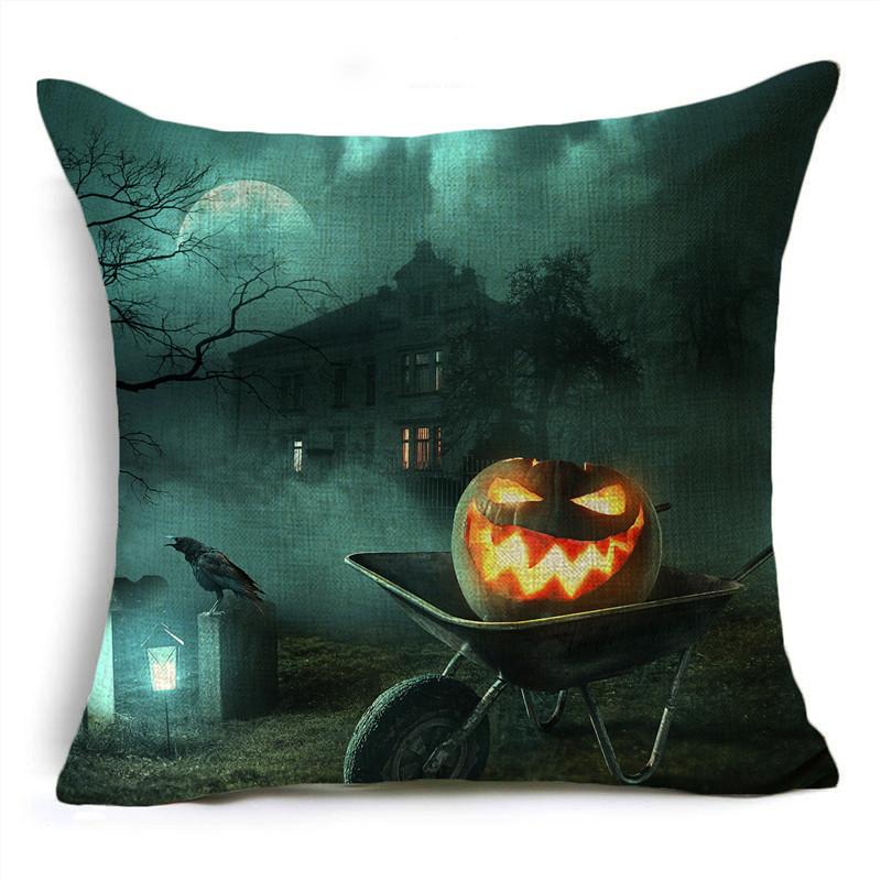 Halloween Pumpkin Lantern Witch Tomb Decoration Pattern Pillow Cover Living Room Dining Room Sofa Cinema Seat Throw Pillow Cover