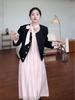 Korean Style Women's Autumn Bow Long Sleeve Elegant High Waist Slim Dress