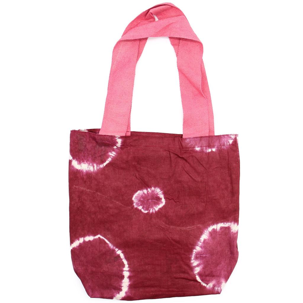 Tie-Dye Cotton Tote Bag Maroon Rings Pink Handle