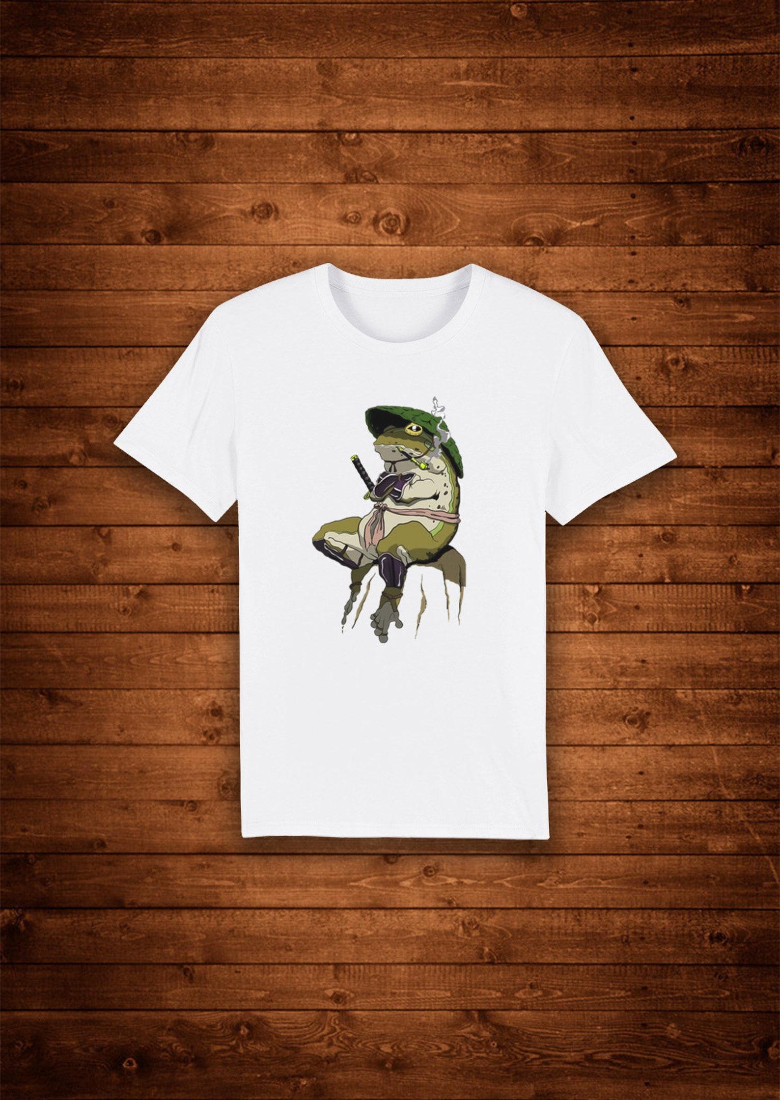 Japanese Smoking Samurai Frog / T shirt Unique Design Street Wear Art Urban Graphic Tees Top XL