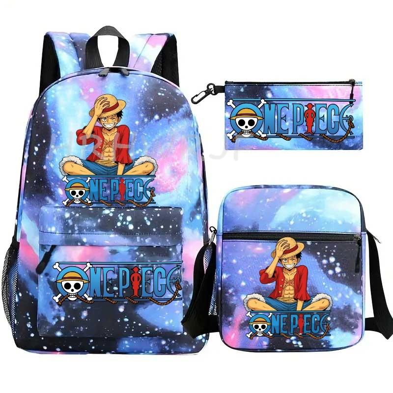 Anime ONE PICEC Backpack Monkey D Luffy Capacity Casual Student SchoolBag 3pcs Lightweight Women Men Travel Casual Mochilas