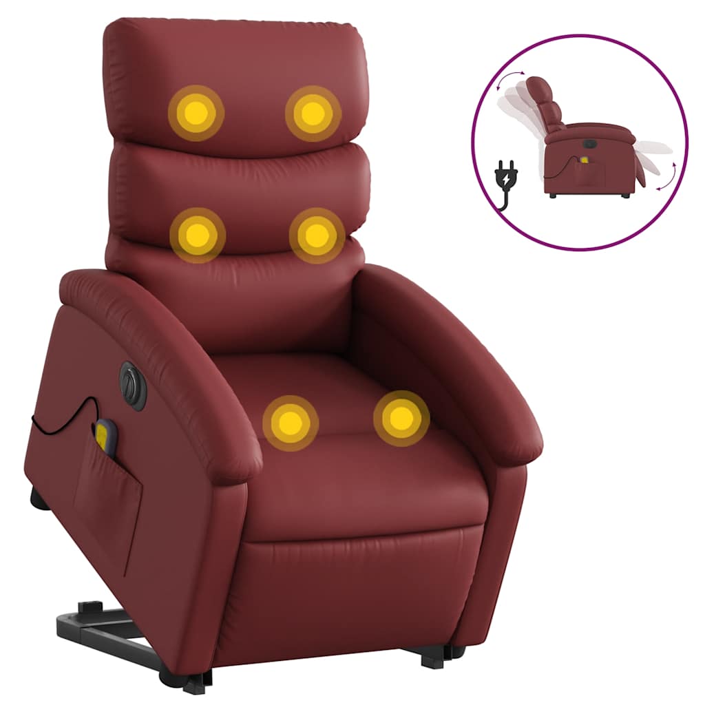 Electric Massage Recliner with Rising Function Burgundy Faux Leather