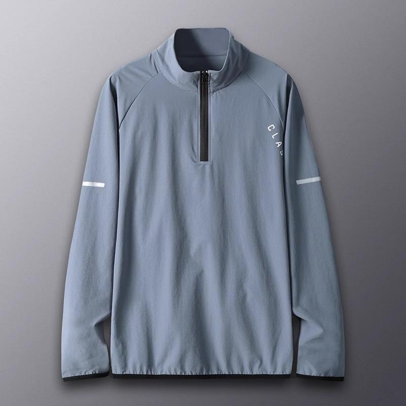 Men s Quick-Dry Half-Zip Long-Sleeve Casual Running T-Shirt L синий