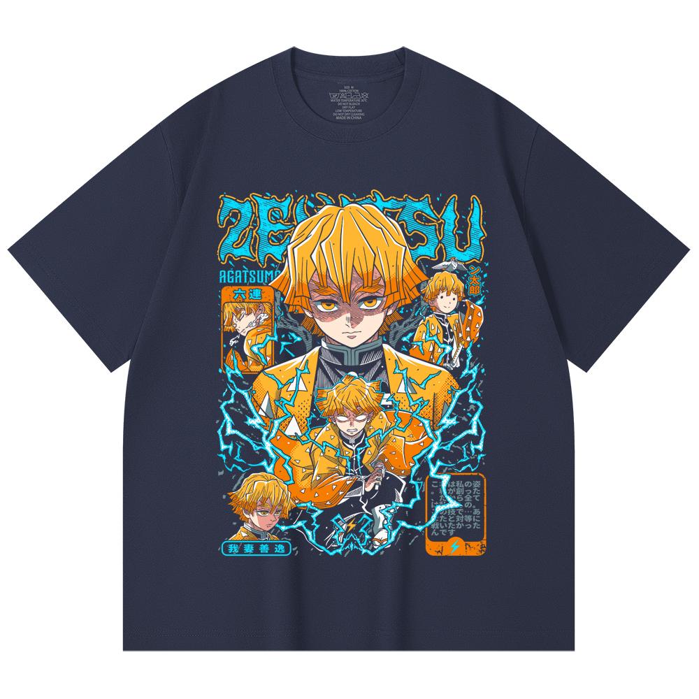 230 Gsm 100% Cotton Demon Slayer V100 Zenitsu Print Unisex Heavy Cotton T Shirt