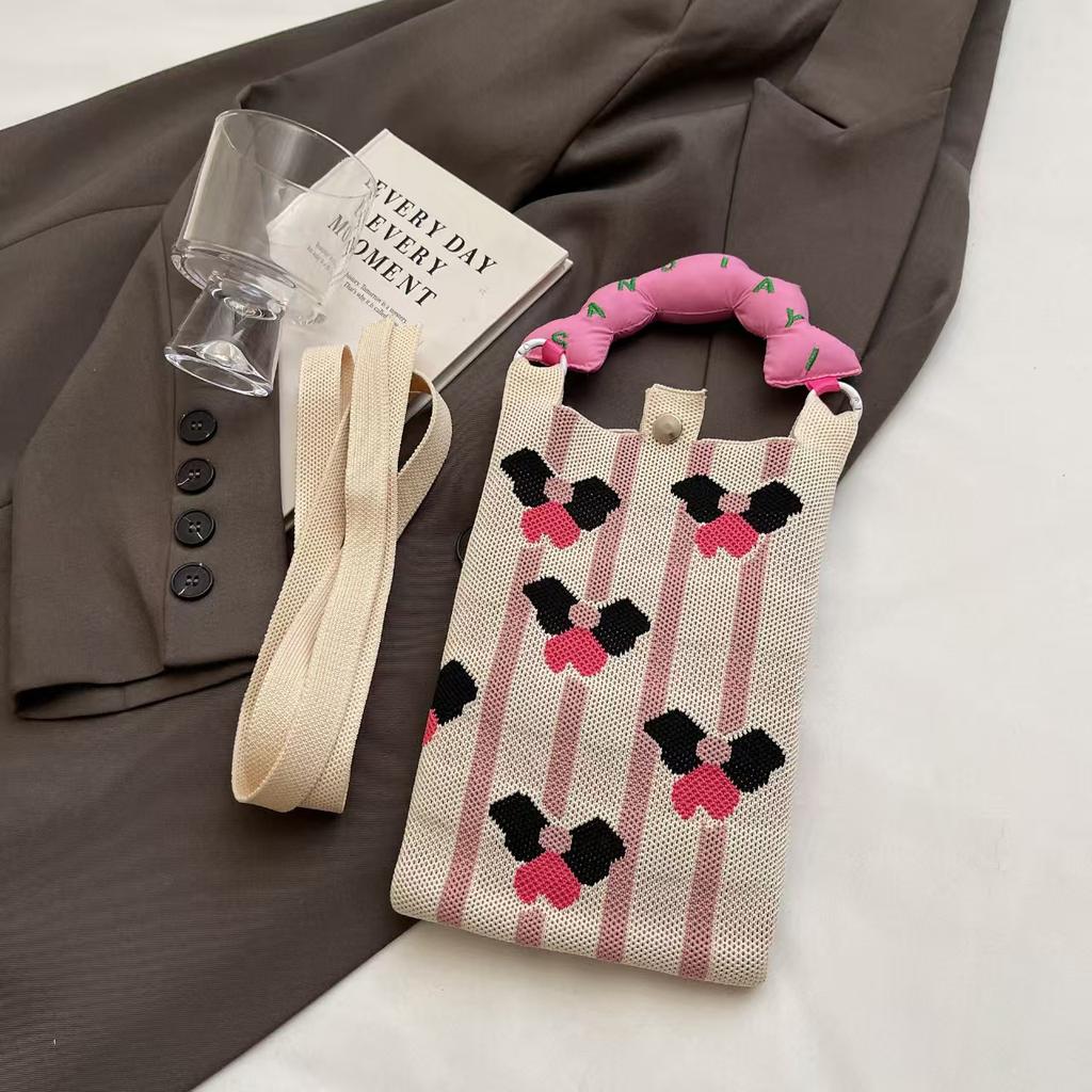 Sommer Damen Niedliche Mini-Tasche Vielseitige Mode Handytasche Cartoon Gestrickte Handtasche Umhängetasche Umhängetasche
