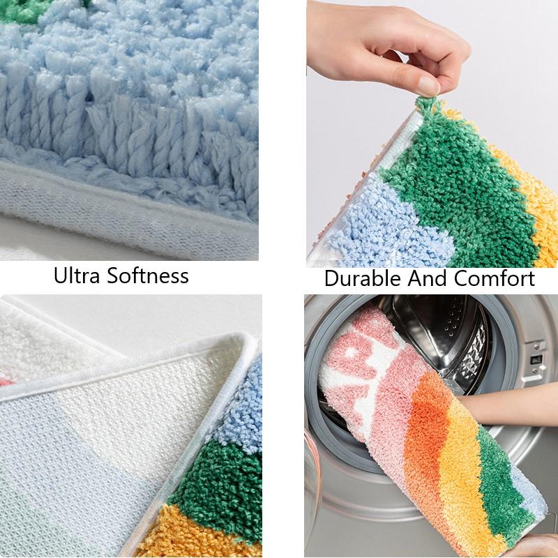 Inyahome Happy Sweet Bathroom Rug Mat Non Slip Fluffy Soft Plush Bath Floor Carpet Ultra Water Absorbent Bath Rug for Tub Shower